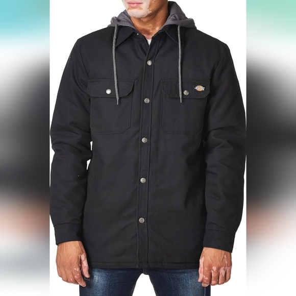 Dickies mens Fleece Hooded Duck Shirt Jacket With Hydroshield Size Small - Picture 1 of 12
